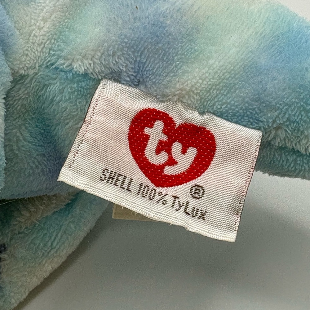 2006 Ty Pluffies Tromps Triceratops Dinosaur Plush Stuffed Toy Tye Dye Blue 12” - Picture 10 of 15